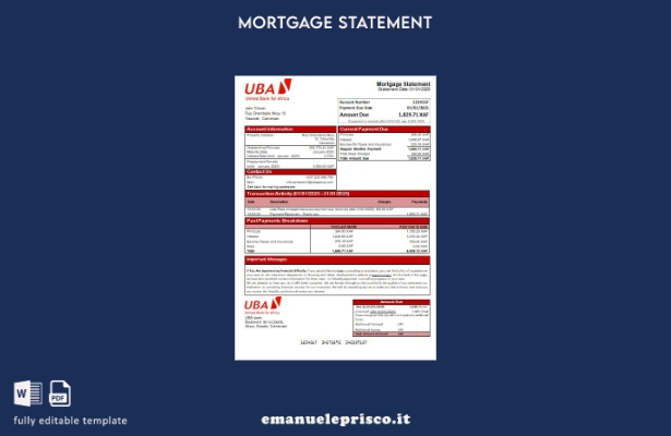 modello di estratto conto mutuo bancario UBA Camerun stile verificato